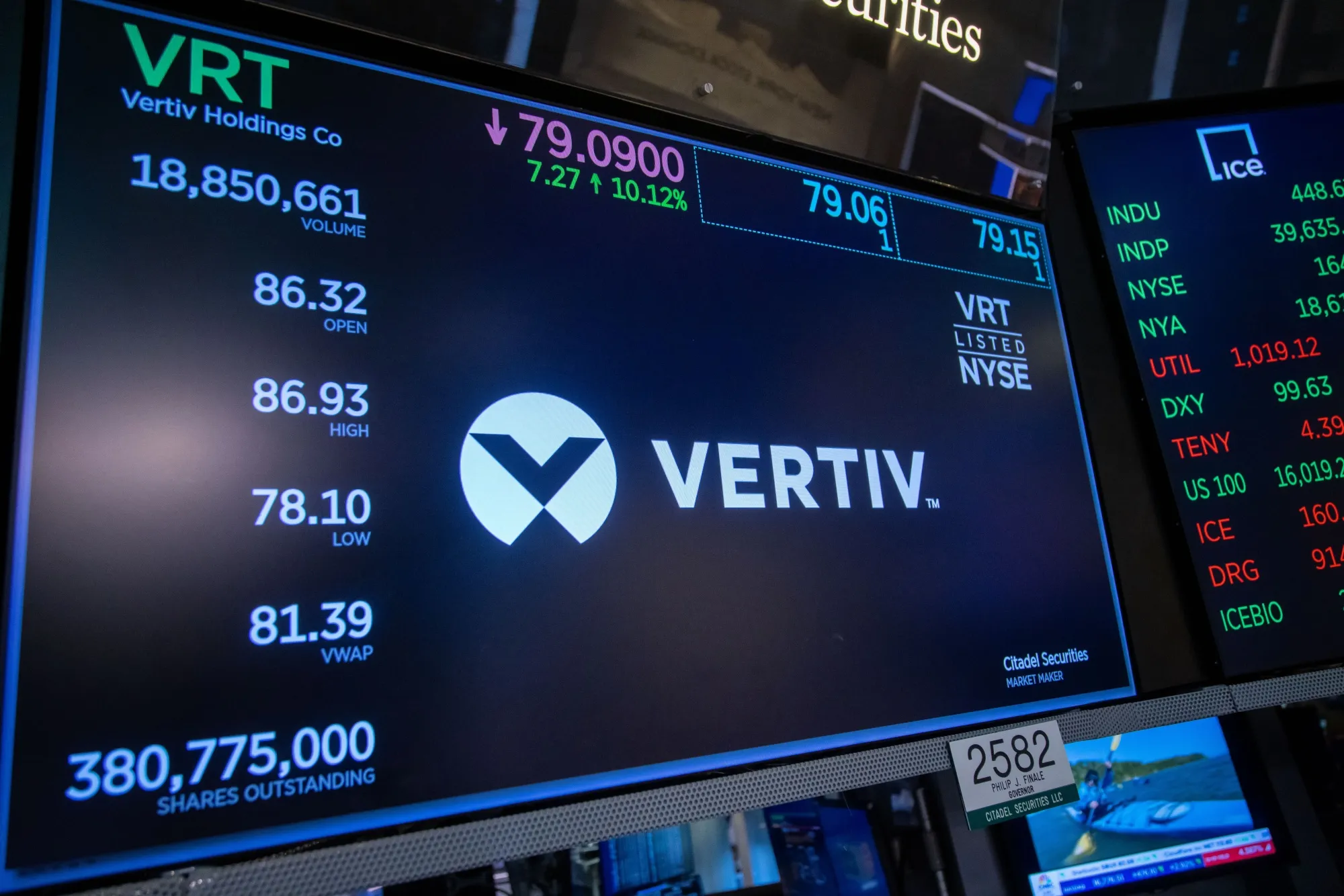 ニューヨーク証券取引所で表示されたバーティブの株価