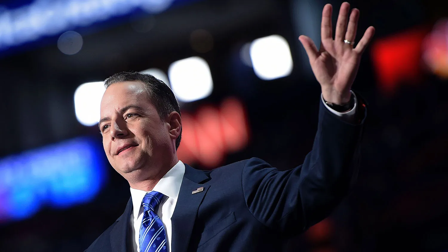 Republican National Committee Chairman Reince Priebus waves during the Republican National Convention on July 21, 2016.
