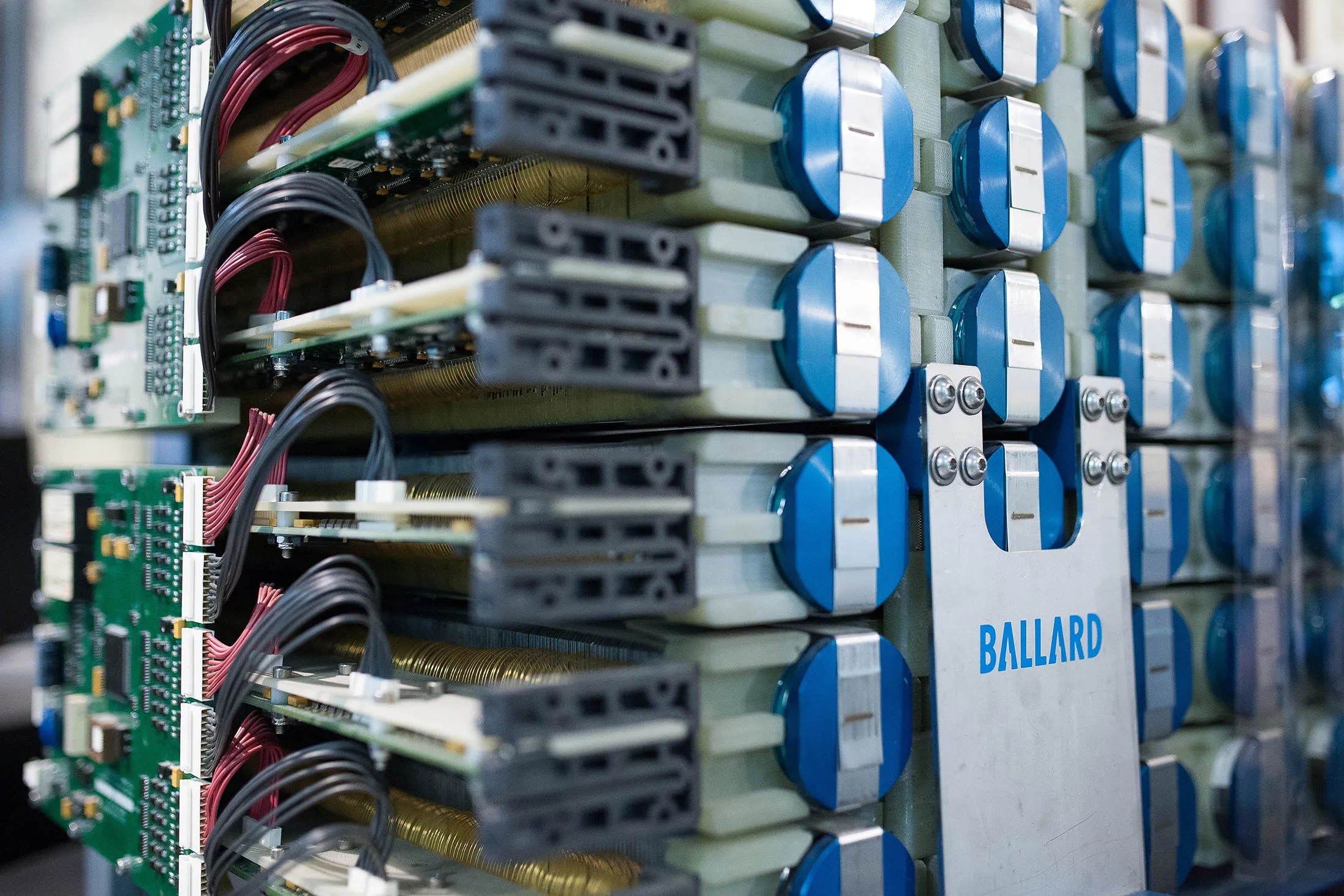 Hydrogen fuel cells at the Ballard Power Systems facility in Burnaby, British Columbia, Canada, on April 22, 2016.
