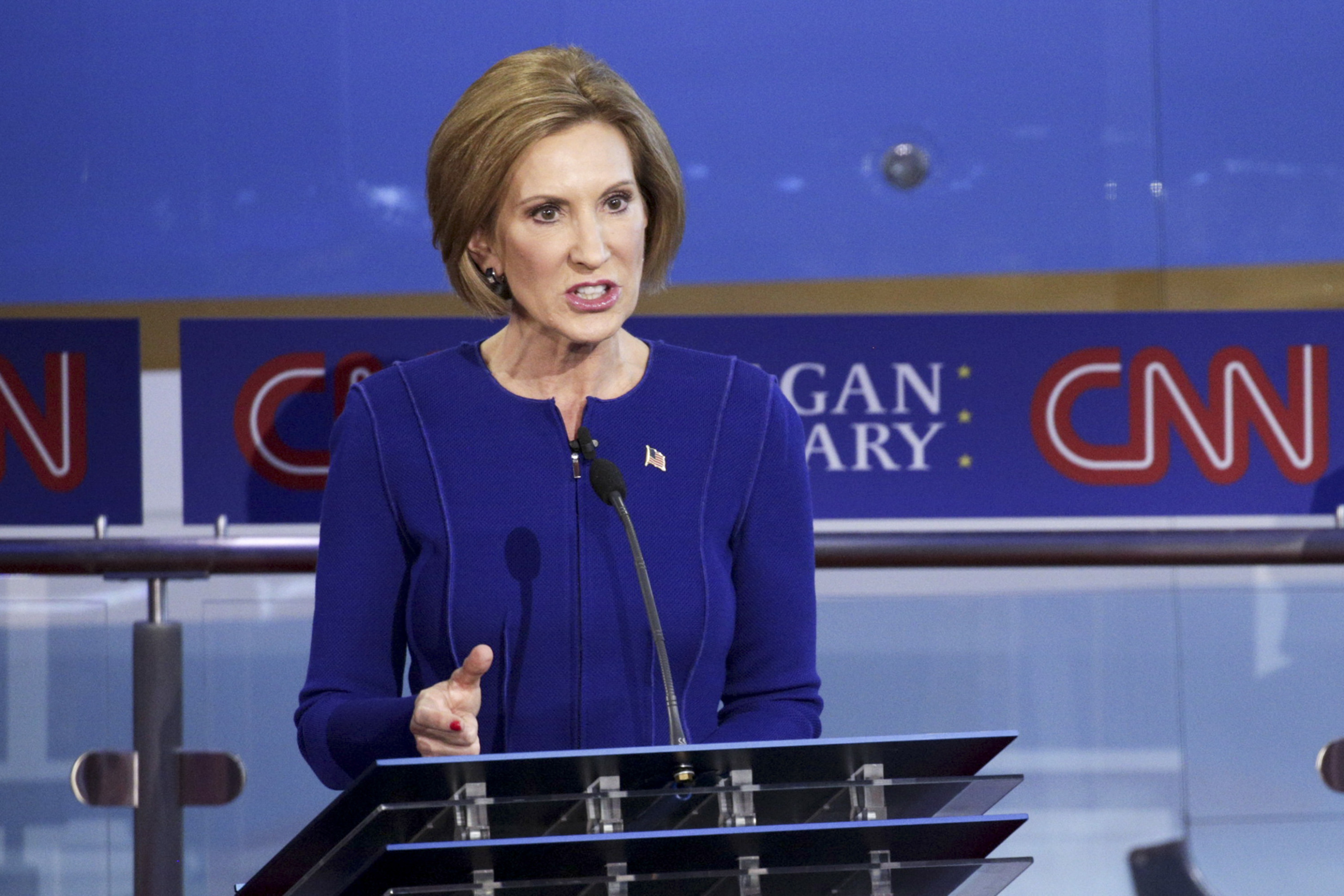 Carly Fiorina speaks during the debate at the Reagan presidential library on Sept. 16, 2015.
