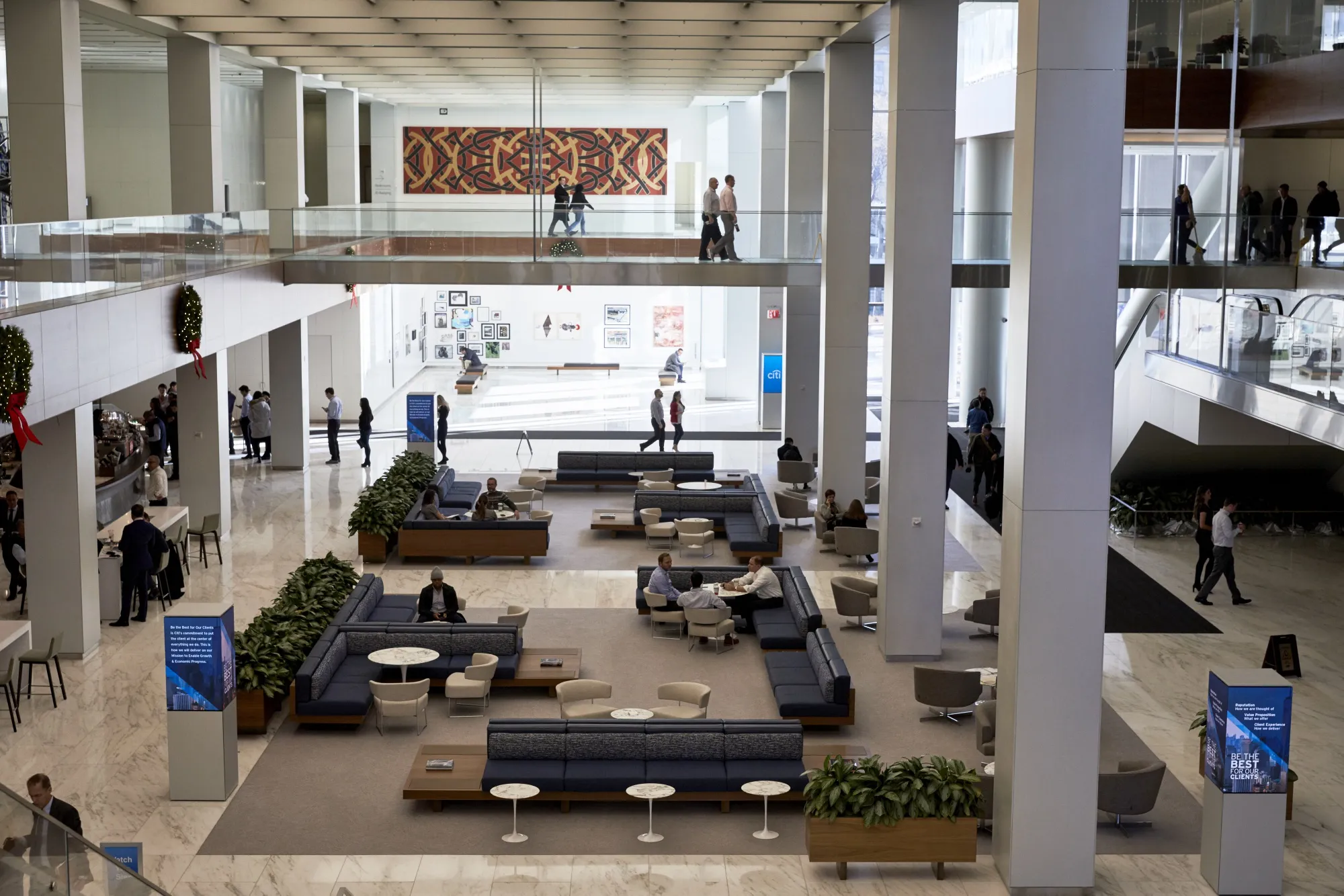People sit in the Citigroup &nbsp;headquarters in New York in 2019.&nbsp;