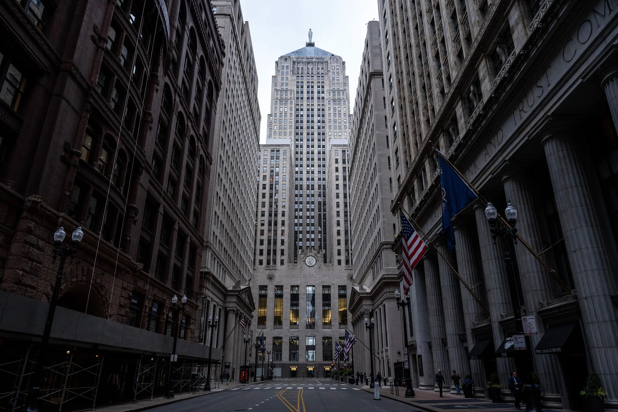 LaSalle Street, with a view of the Chicago Board of Trade building on Friday, May 12, 2023. 
