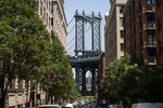 The Manhattan Bridge is seen from the DUMBO neighborhood in the Brooklyn, New York.