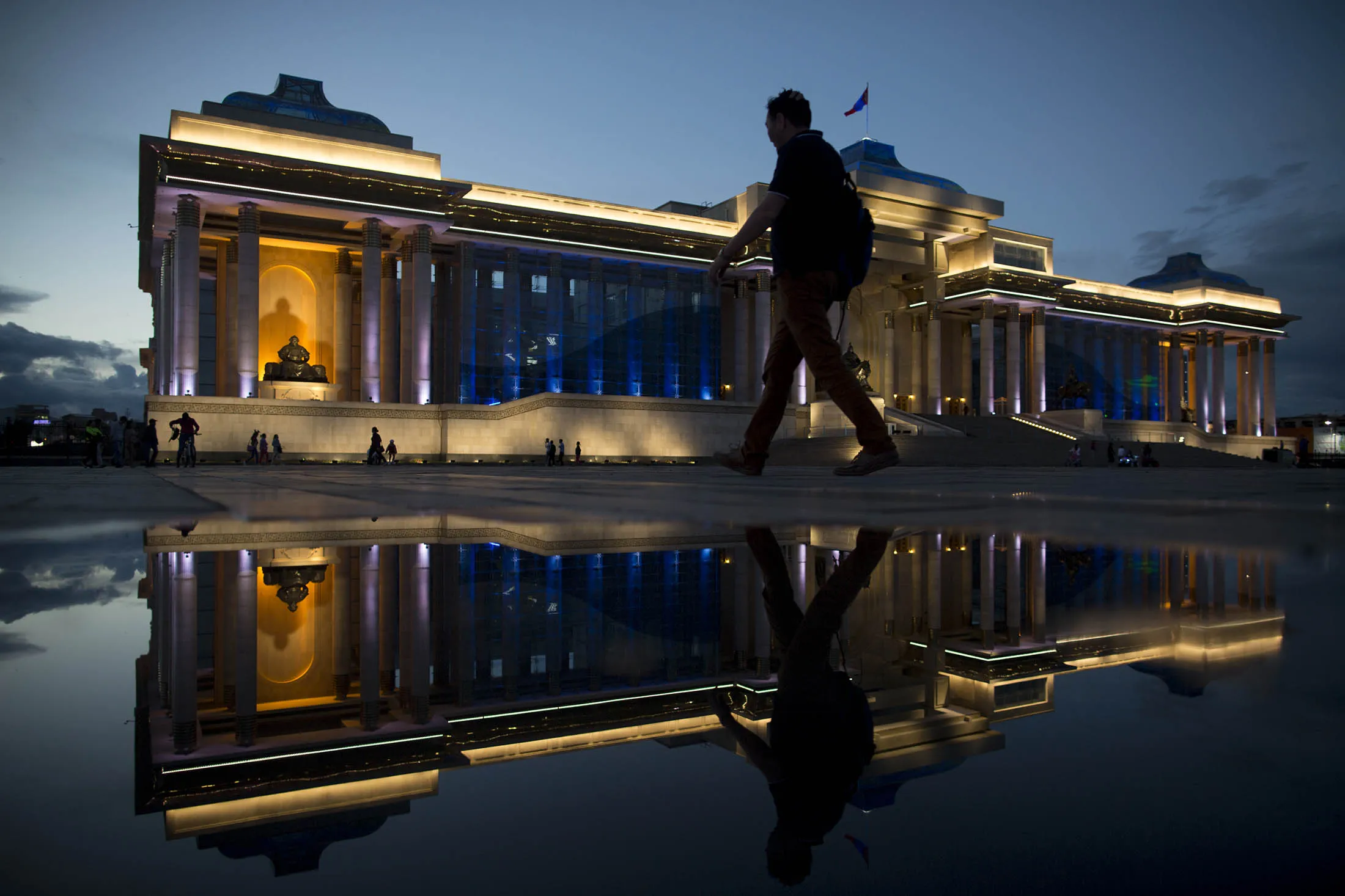 The Mongolian Parliament Building on Chinggis Khaan Square.
