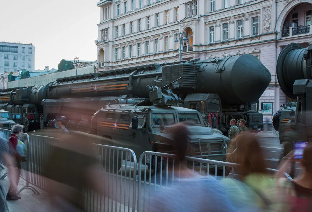 A strategic nuclear missile parades through Moscow, June 2020.