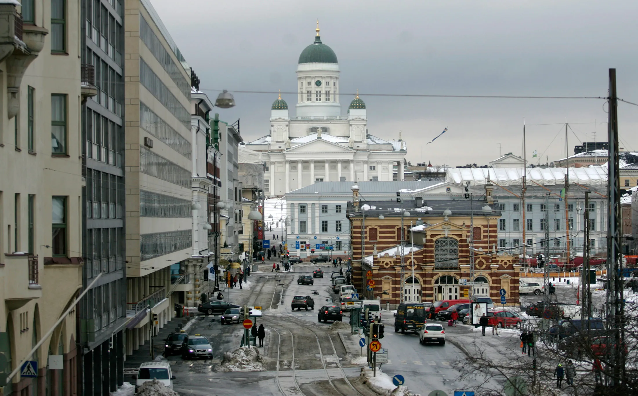 Buildings are seen on the skyline of Helsinki.
