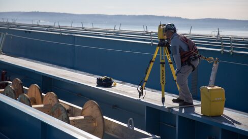 A surveyor works on the new Tappan Zee.