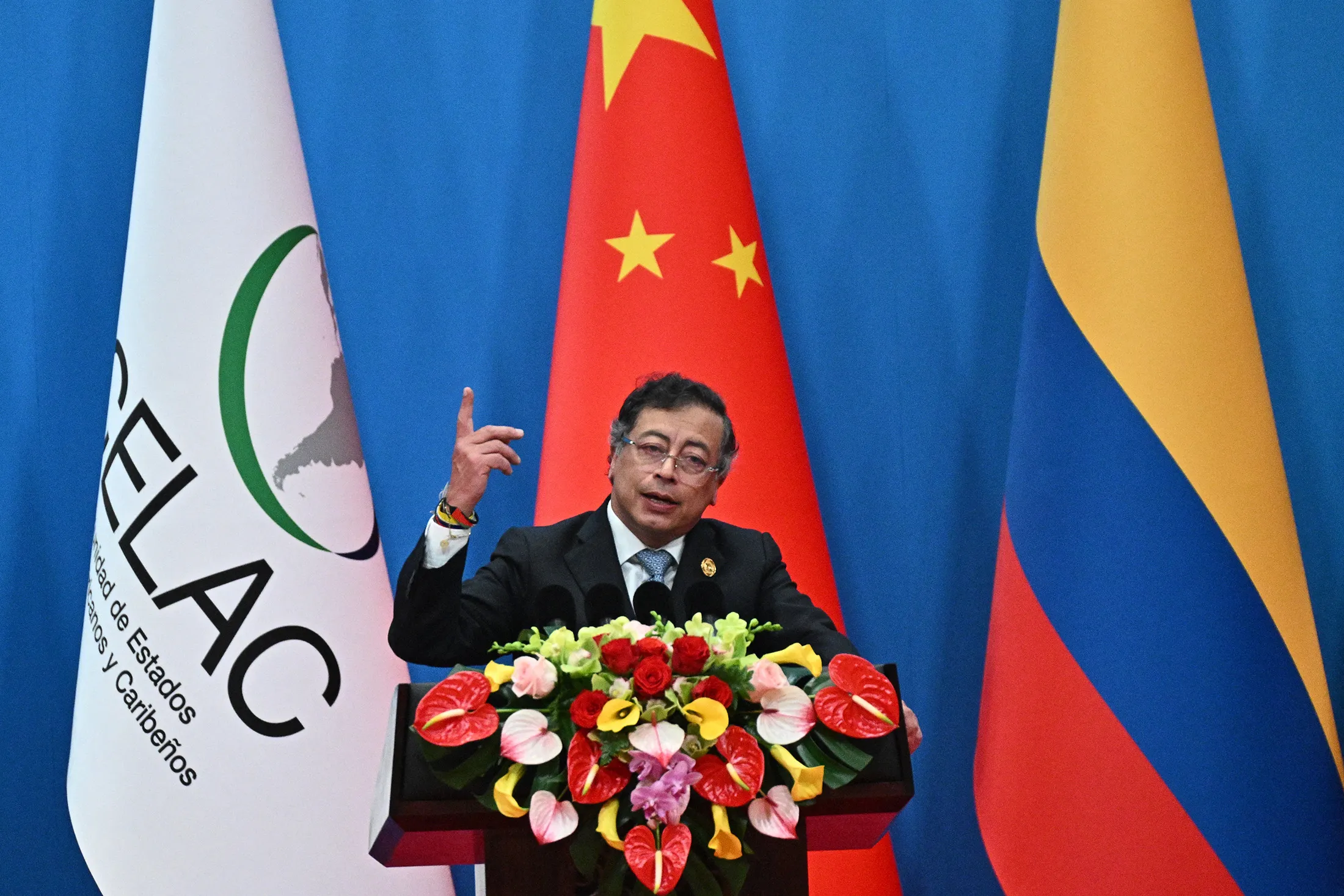 Gustavo Petro speaks during the Forum of China and Community of Latin American and Caribbean States (CELAC) in Beijing on May 13.