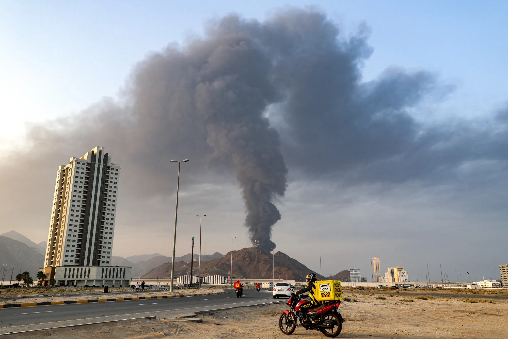 Smoke plume billows following an explosion in the Fujairah industrial zone in United Arab Emirates on March 3.