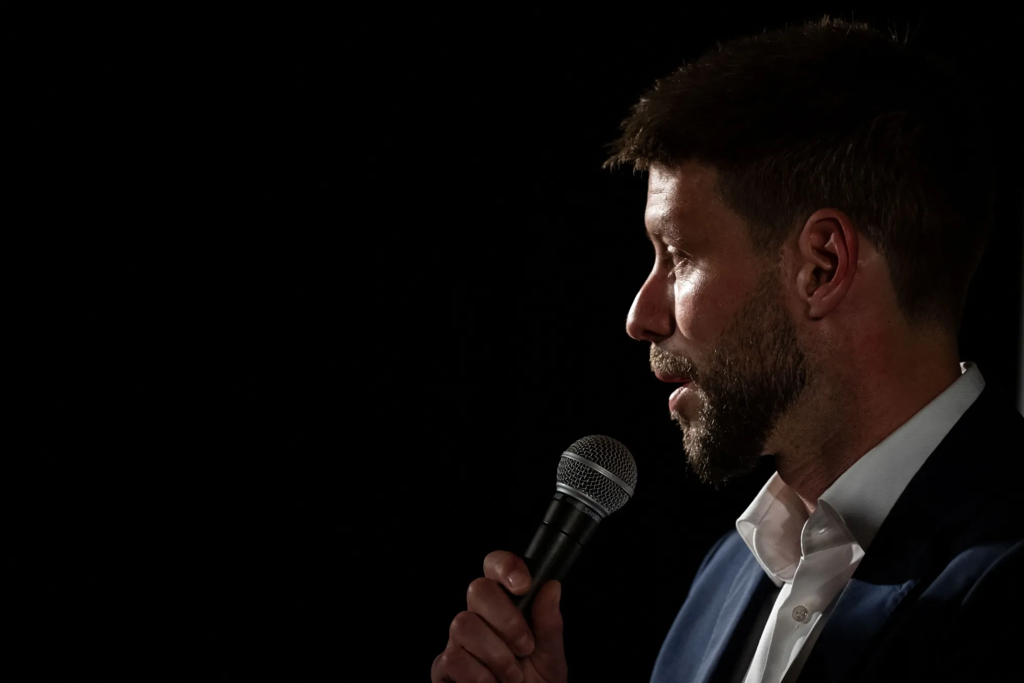One such video features a two-minute-long conversation in which the leader of the progressive party, Michal Simecka, above, appears to discuss buying votes from the Roma minority with a journalist.