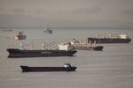 Ships, including those carrying grain from Ukraine, are anchored off the Istanbul coastline in Turkey. 