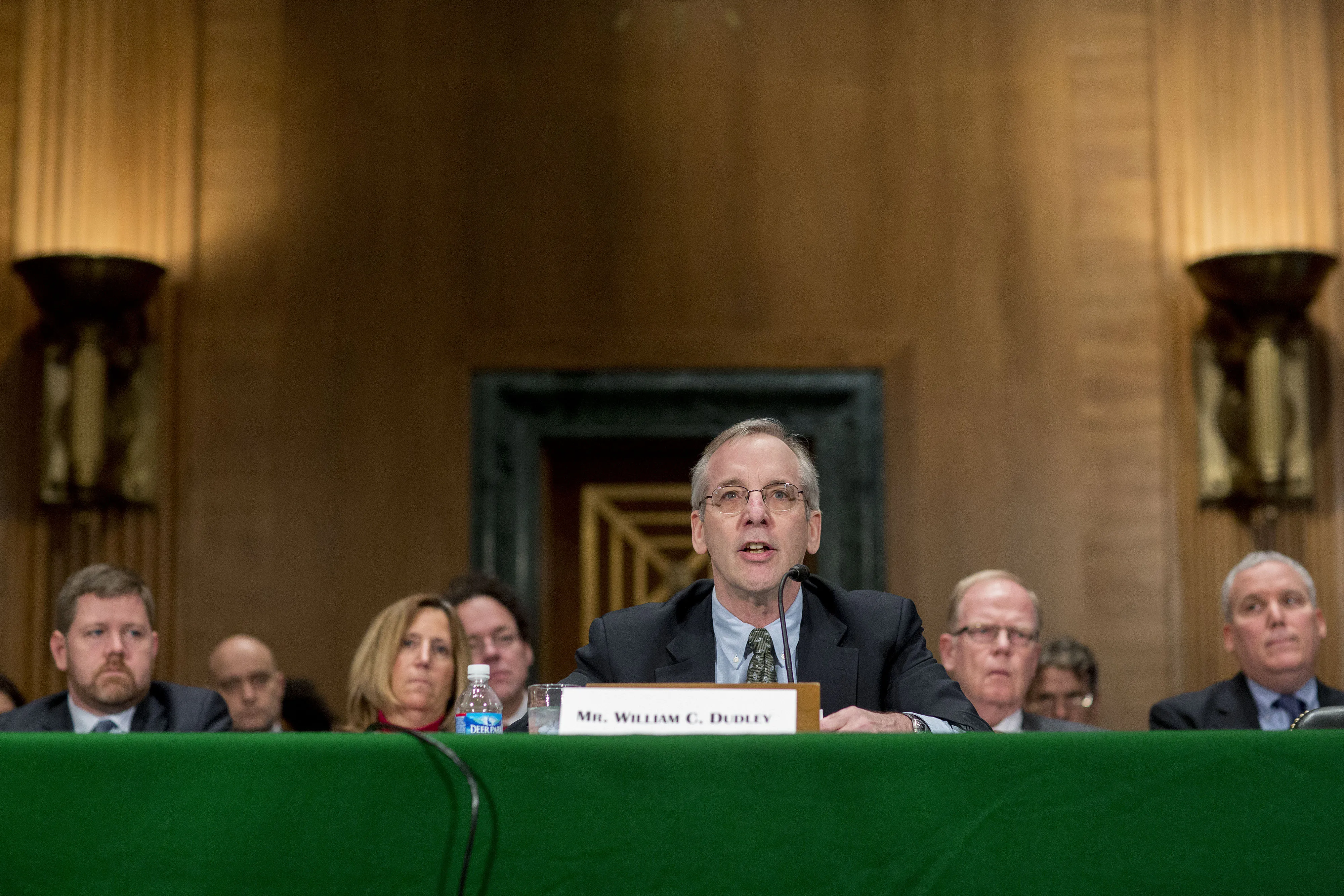 Dudley, president and chief executive officer of the Federal Reserve Bank of New York, listens during a Senate Banking Subcommittee hearing in Washington on Nov. 14, 2014.
