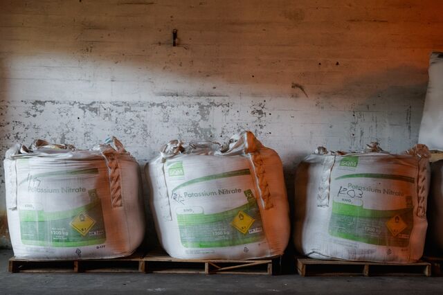 Bags of potassium nitrate used in the production of black powder.