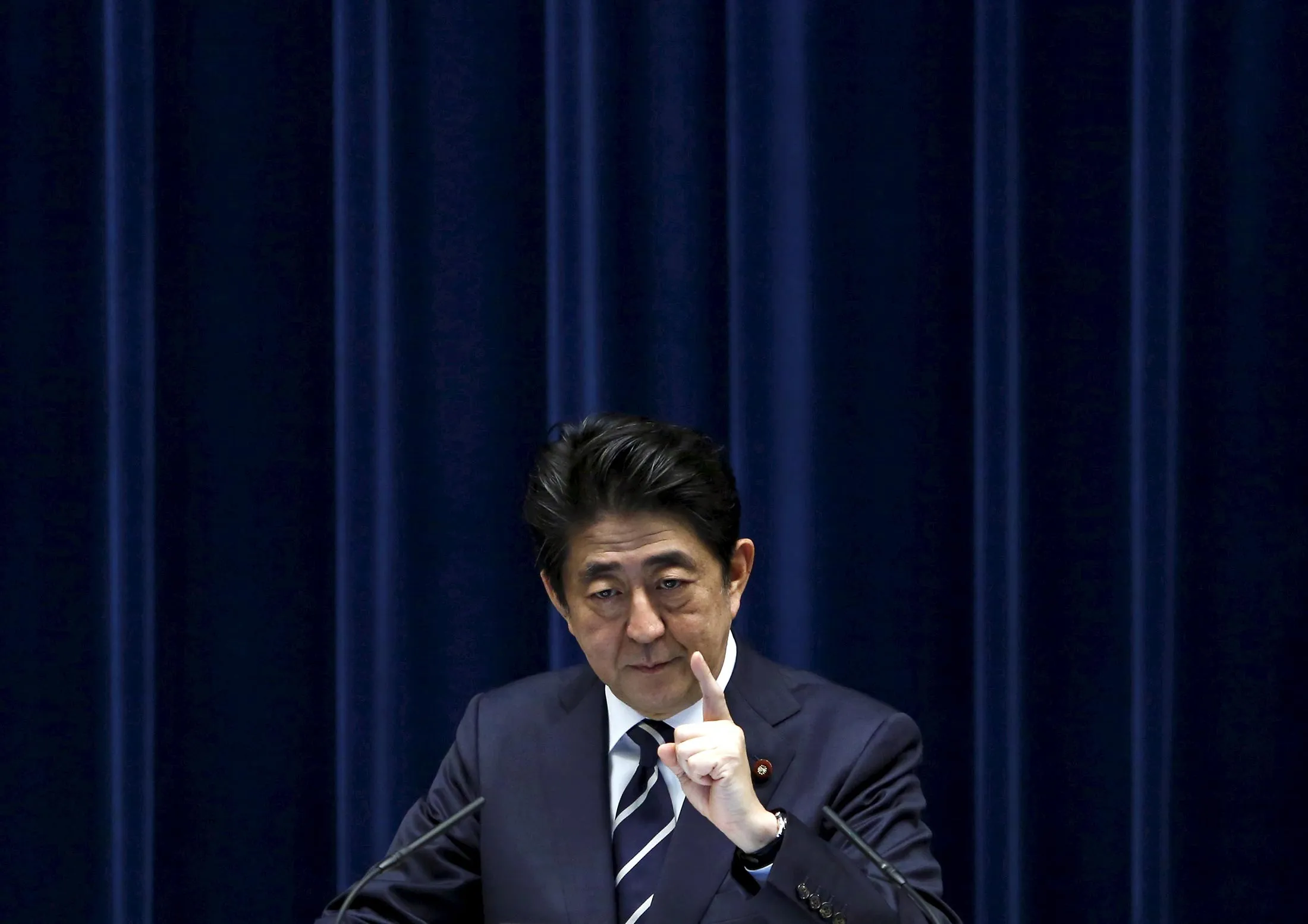 Japan's Prime Minister Abe attends a news conference at his official residence in Tokyo