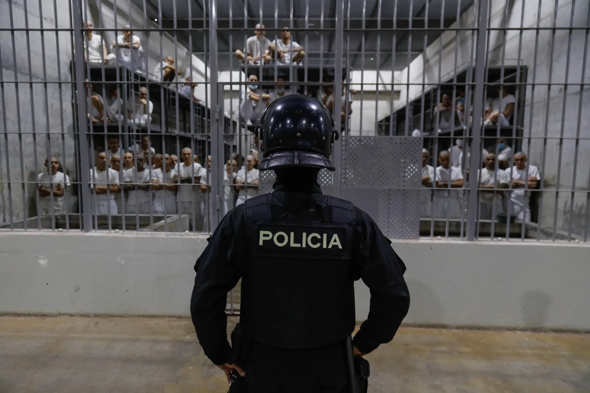 An officer at CECOT in El Salvador.