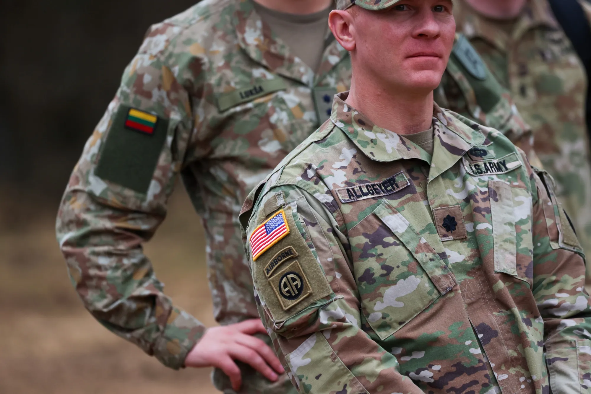 Soldiers from the Lithuanian army and the US army during a training exercise in Hohenfels, Germany in 2025.