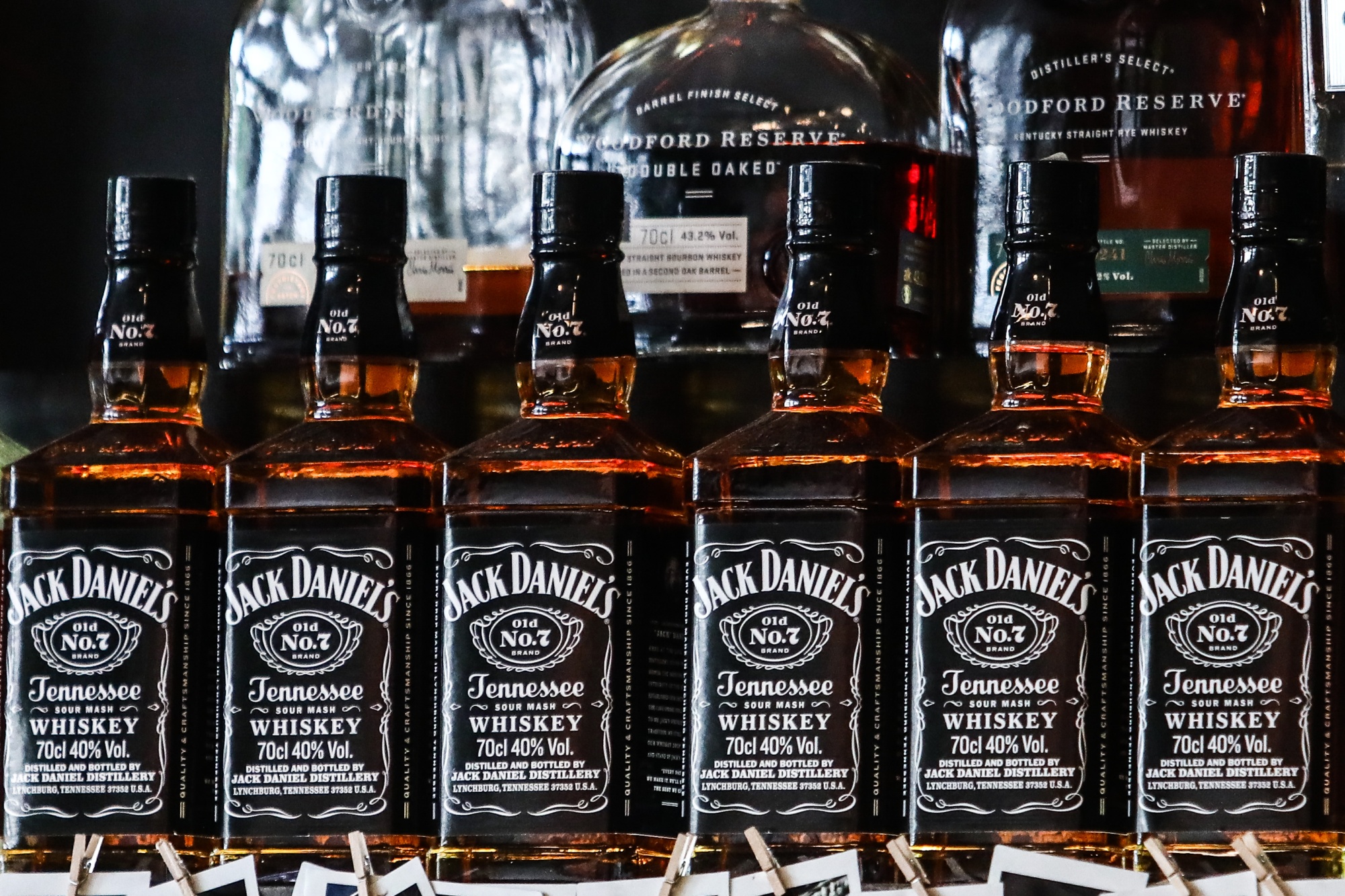 Jack Daniel’s whiskey bottles.