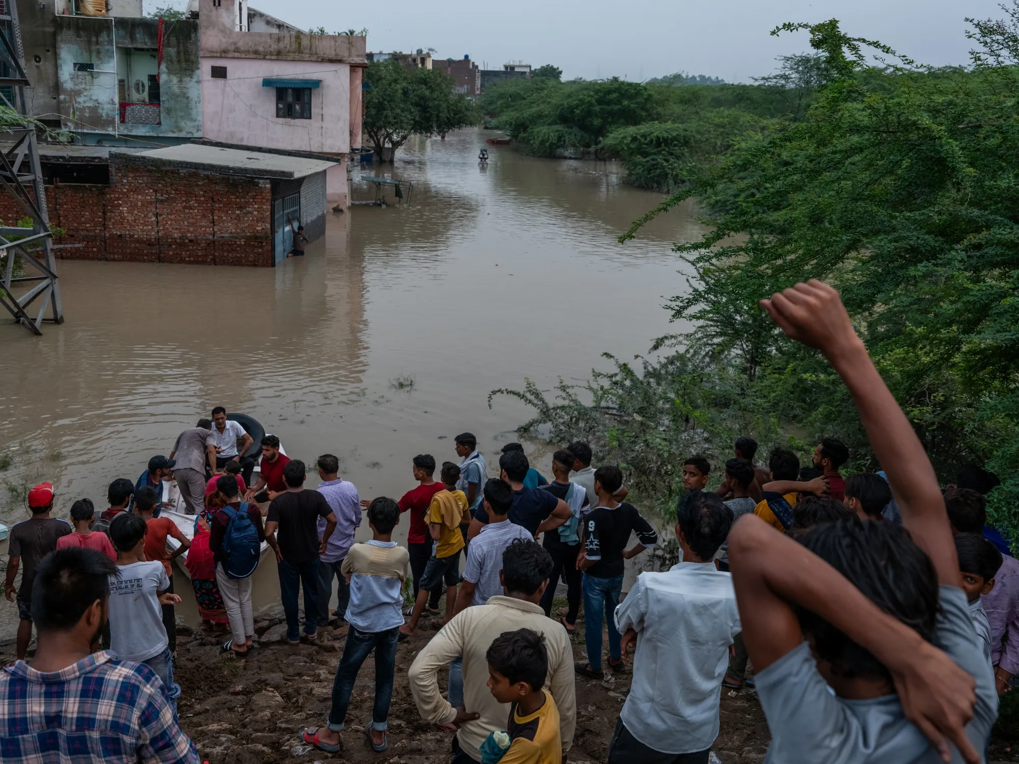 Houses submerged in flood waters in New Delhi in 2023.