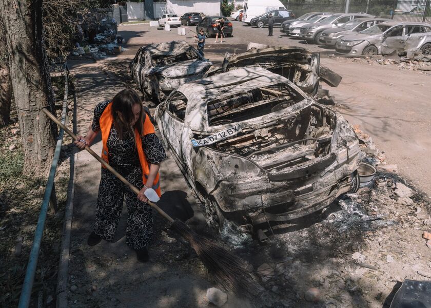Damage following a Russian strike in Kyiv on July 4