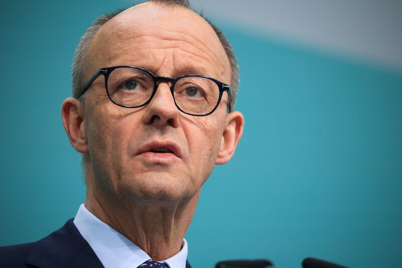 Friedrich Merz, leader of the Christian Democratic Union (CDU), during a news conference in Berlin, Germany, on Monday, Feb. 24, 2025.