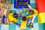 A trio of three-year-olds at a child care center in Baltimore in January. Cities and suburbs saw a shift in demand for child care during the pandemic, straining an already stressed and fragmented system.&nbsp;