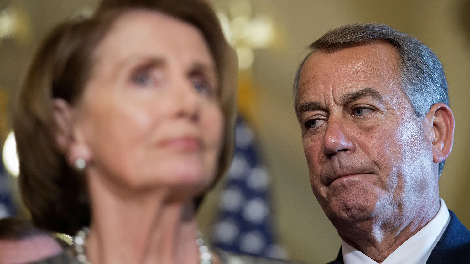 Speaker of the House John Boehner (R),R-Ohio, and House Minority Leader Nancy Pelosi (L), D-California during a press conference with Indian Prime Minister Narendra Modi on Capitol Hill in Washington, DC, September 30, 2014.
