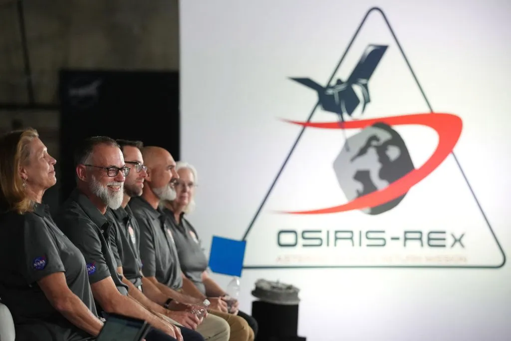 NASA officials and others during a press conference after the sample return capsule from the Osiris-REx mission&nbsp;completed&nbsp;on Sept.&nbsp;24, 2023.&nbsp;