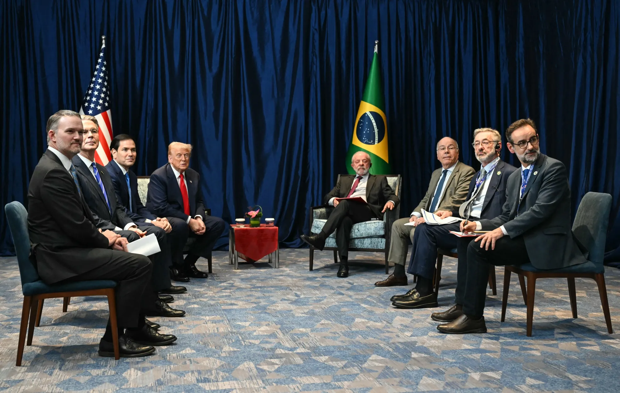 Donald Trump and Luiz Inacio Lula da Silva meet during a bilateral meeting in Kuala Lumpur on Oct. 26