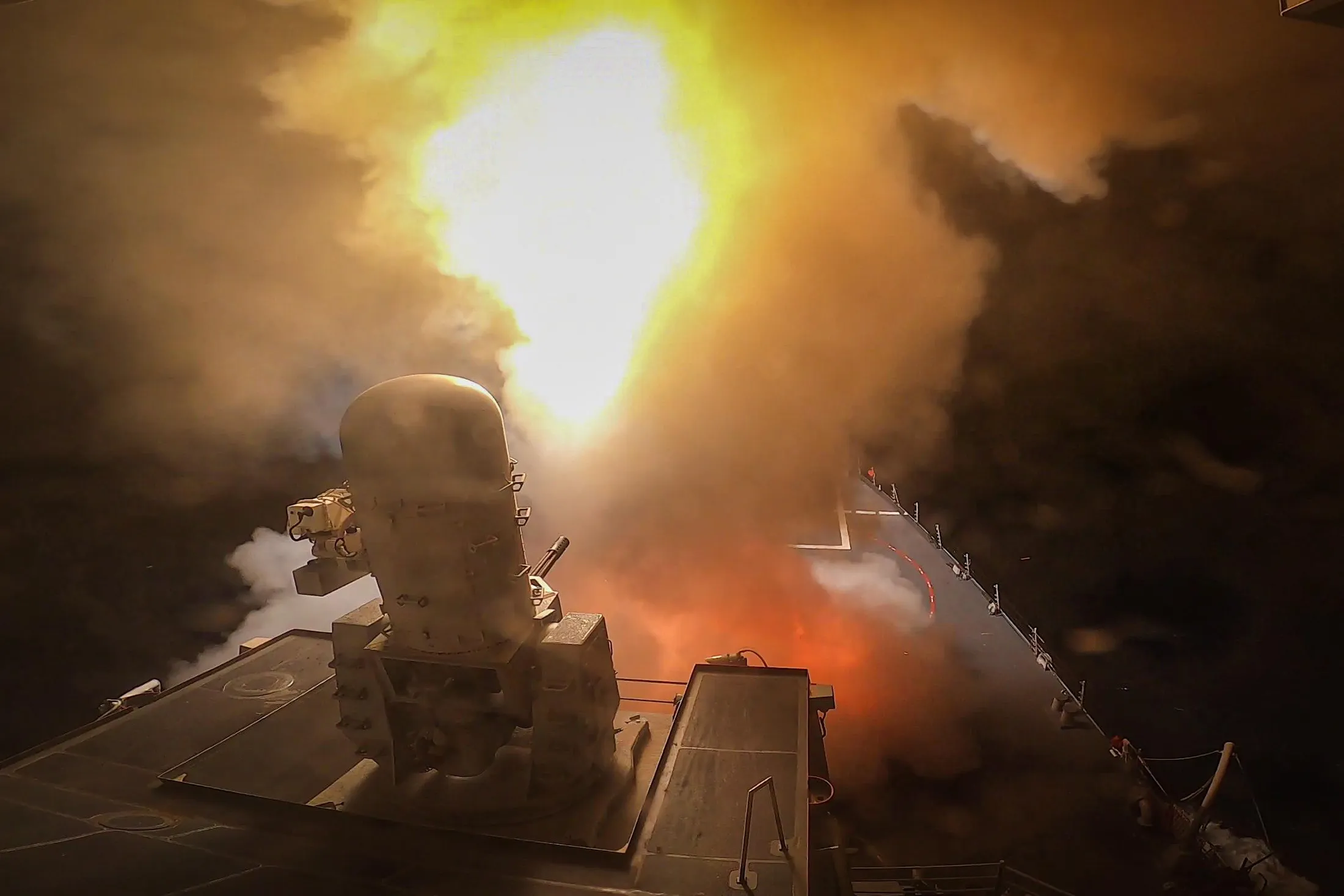 The USS Carney defeats a combination of Houthi missiles and unmanned aerial vehicles in the Red Sea on&nbsp;Oct. 19.&nbsp;