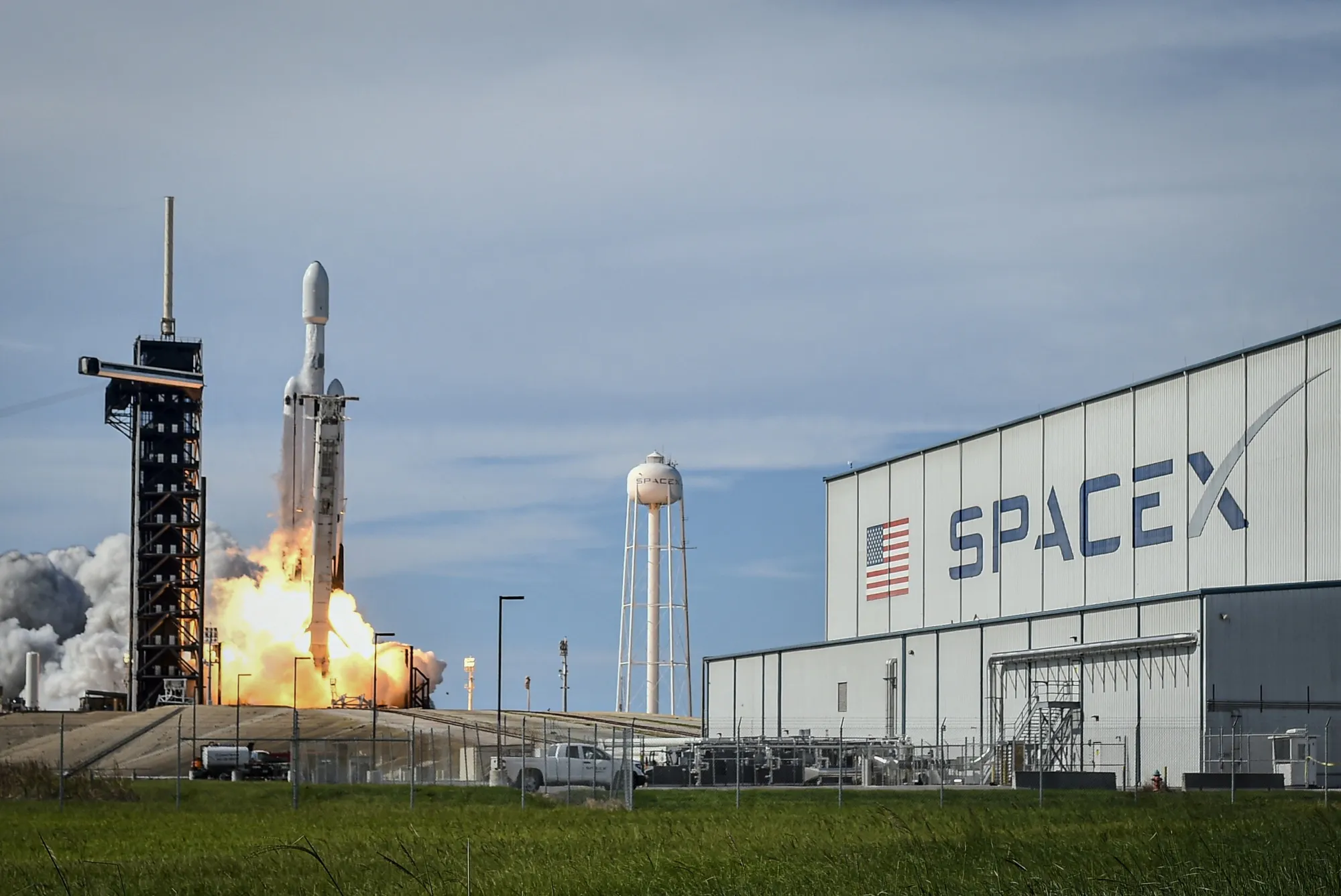 A SpaceX Falcon Heavy rocket lifts off at NASA’s Kennedy Space Center in Florida.