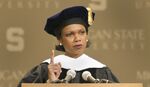 Sorry, Rutgers, not for you. Condoleezza&nbsp;Rice delivers a commencement address at Michigan State University in 2004.&nbsp;Photographer:&nbsp;Bill Pugliano/Getty Images