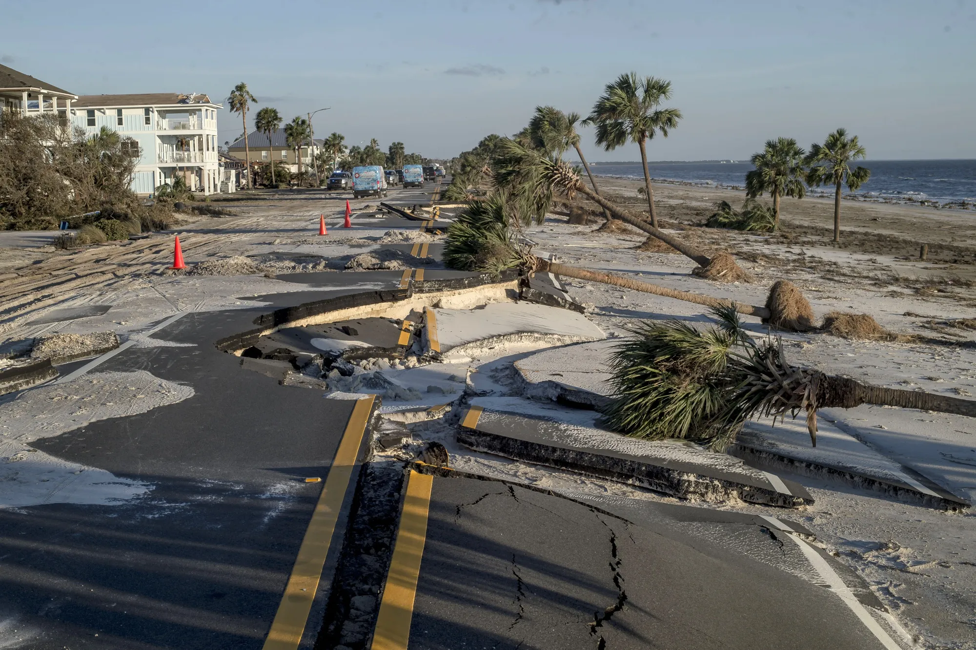 A section of State Highway 38 is destroyed after Hurricane Michael hit in Mexico Beach, Florida, in 2018.