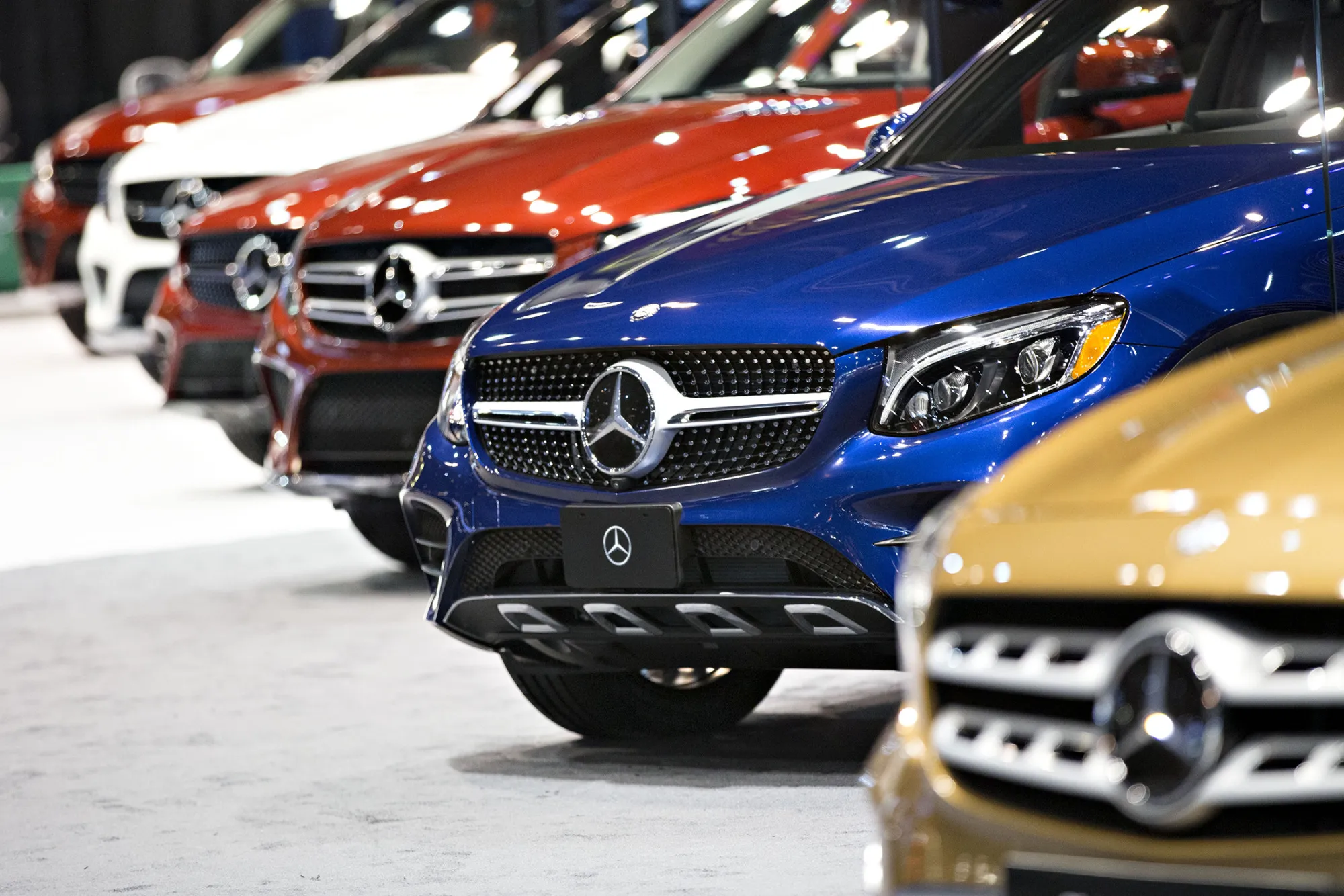Mercedes-Benz AG vehicles at the Daimler AG booth during the Chicago Auto Show on Feb. 9, 2017.
