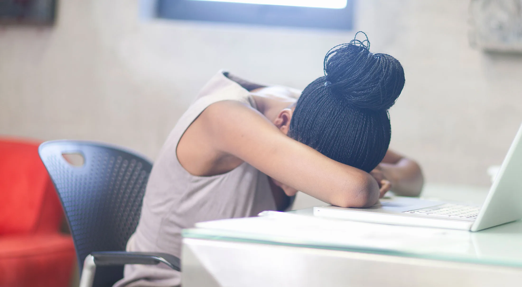 Office worker stressed and upset in office