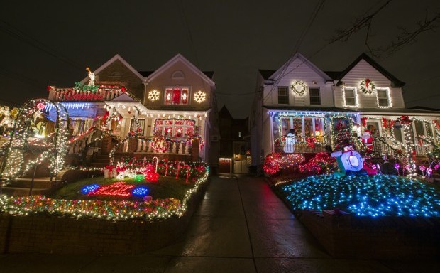 A decorated street in Dyker Heights, Brooklyn.