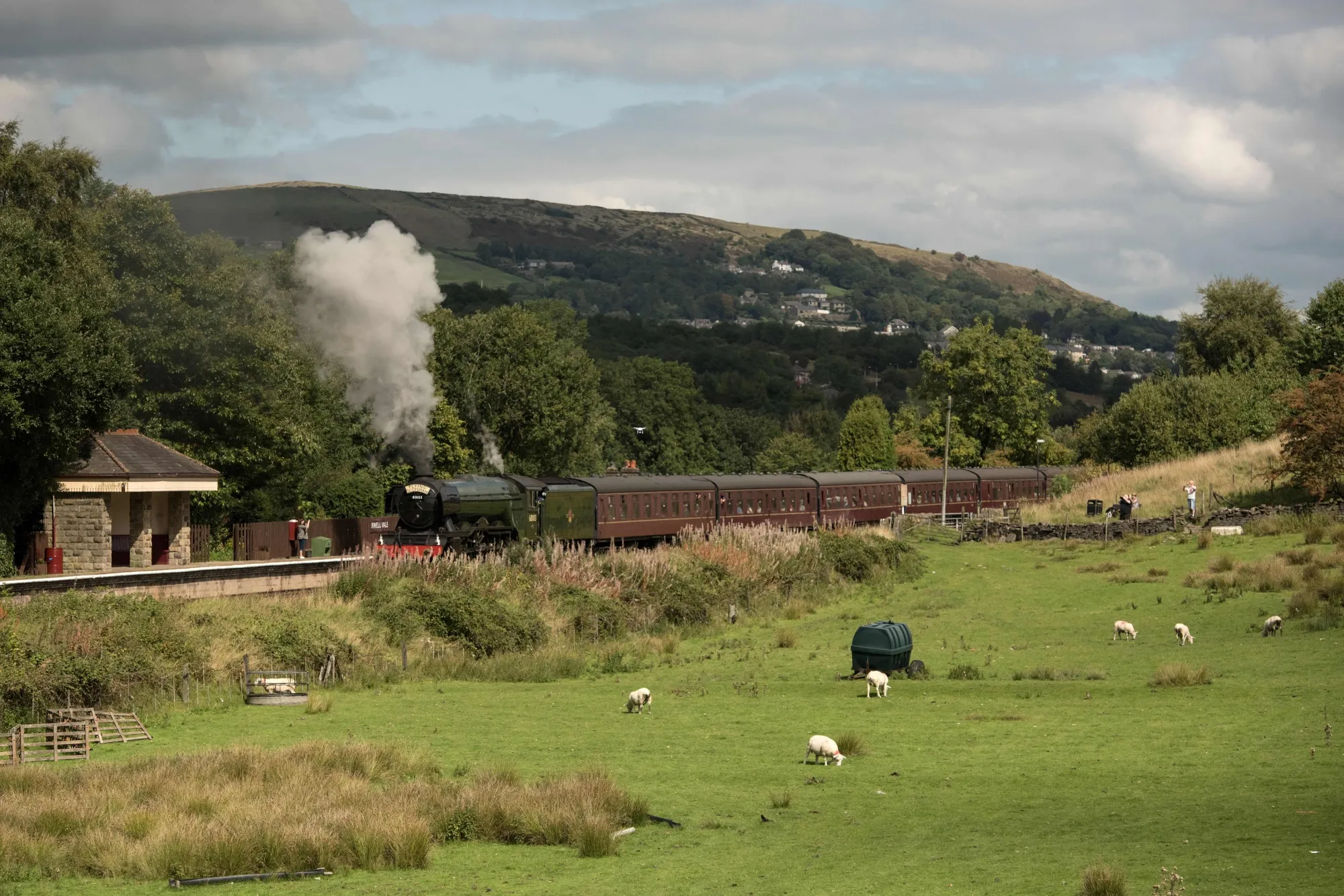 The Flying Scotsman steam locomotive travels near Bury.