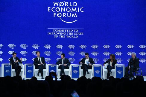 Rutte, second left, Valls, center left, and Schaeuble, right, at Davos