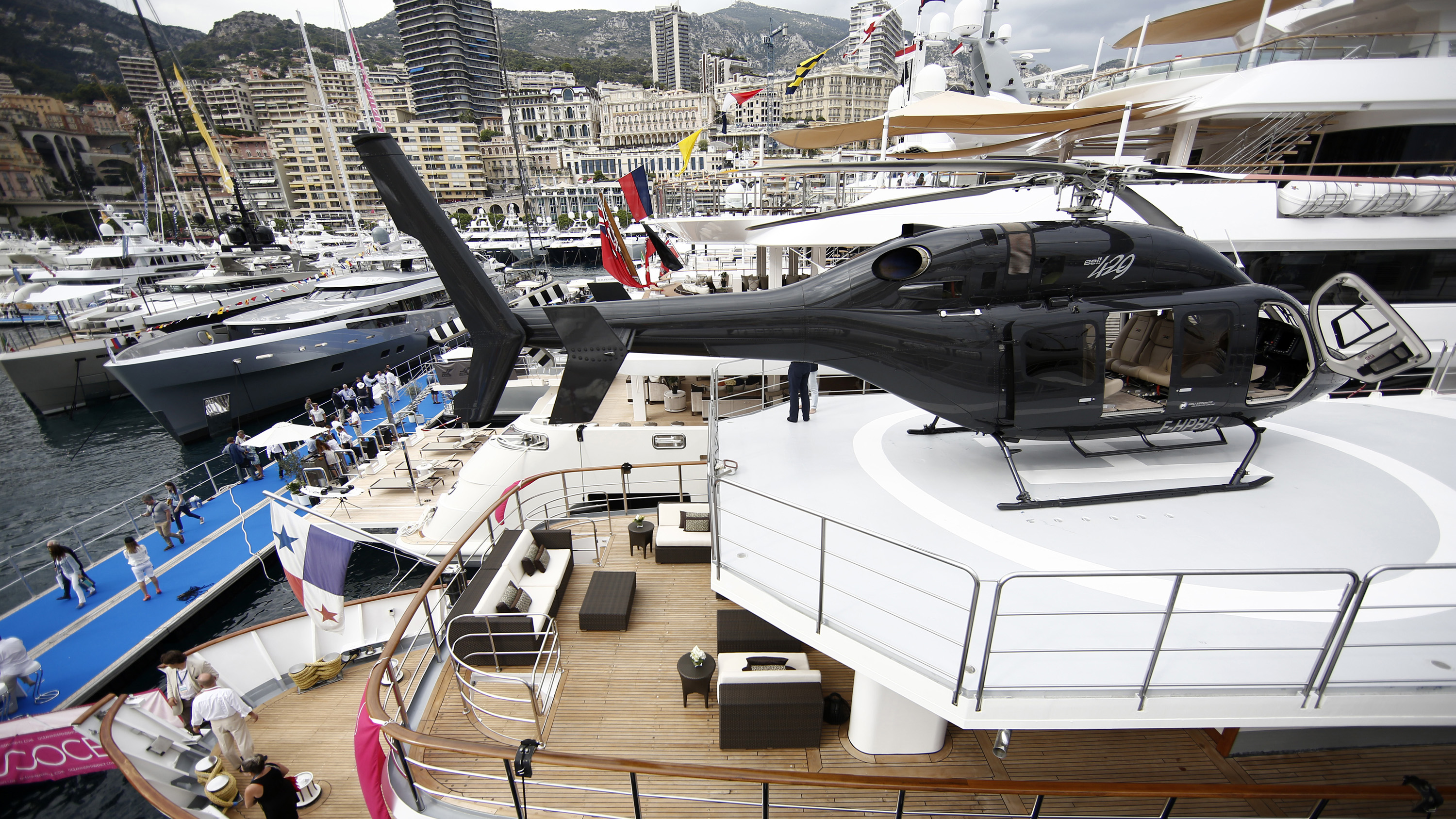 yacht with helicopter storage