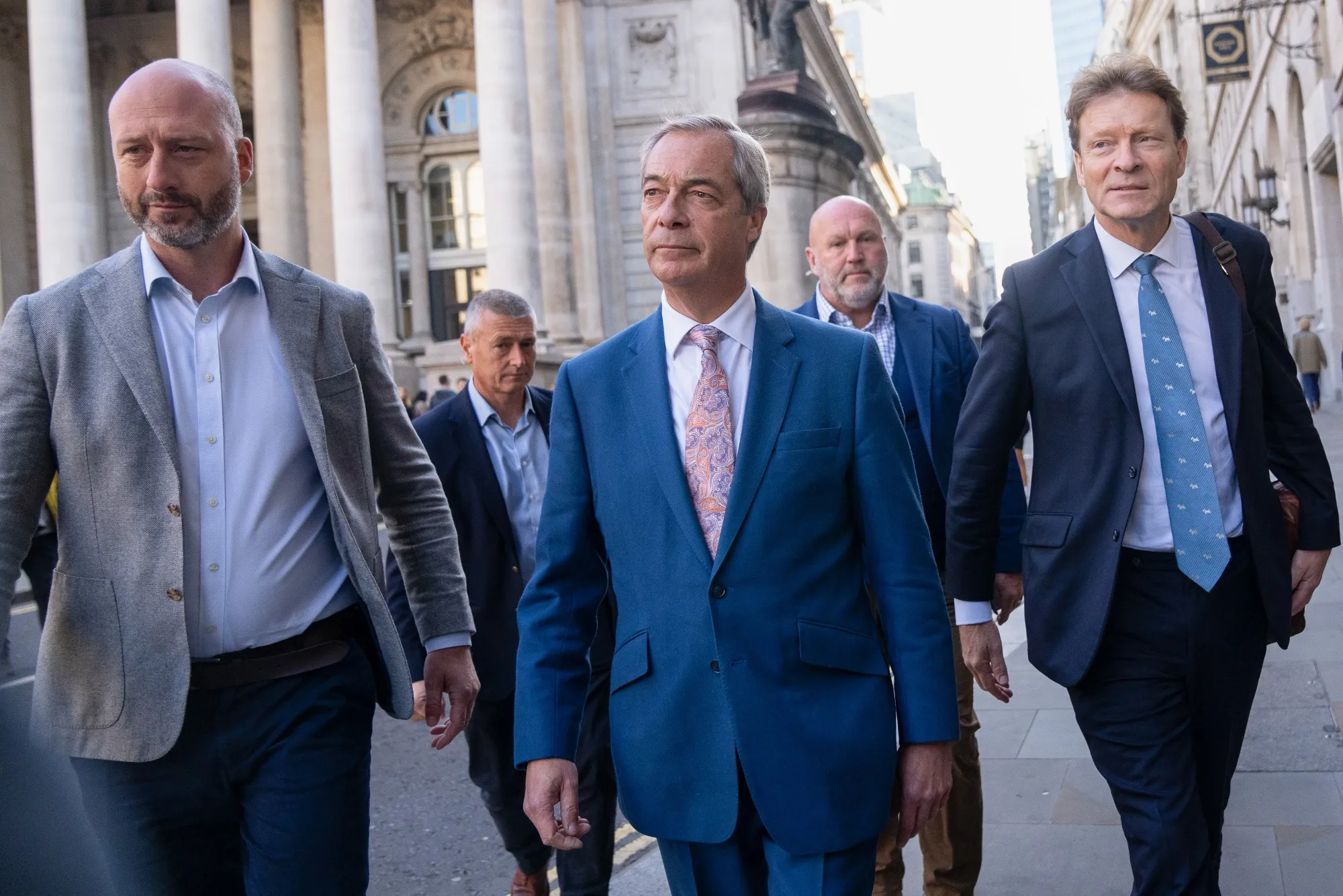 Nigel Farage, center, and Richard Tice, right, in the City of London.