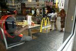 A customer dines at a McDonald's restaurant in New York