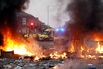 A vehicle burns during demonstrations in Southport, UK, on July 30.