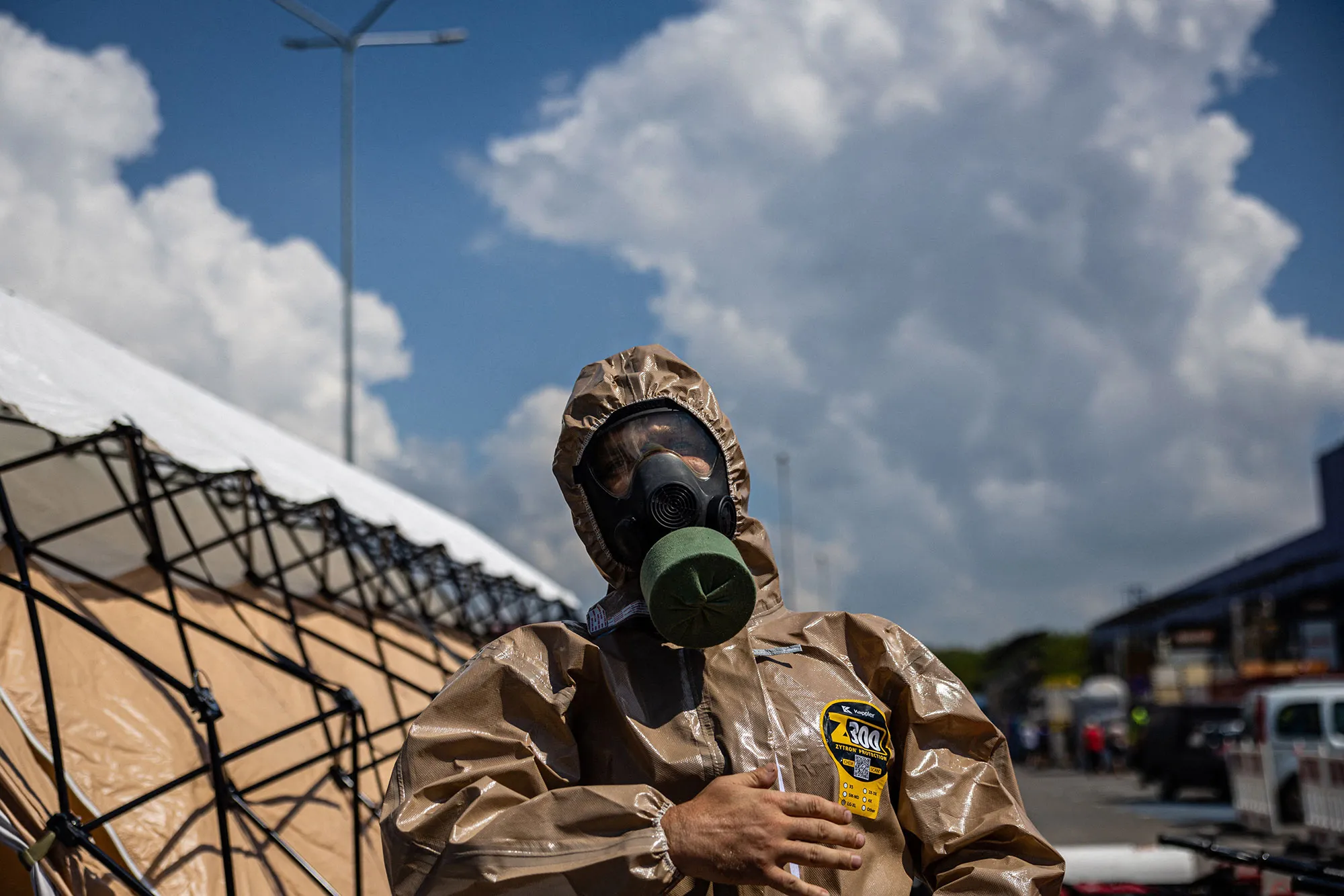 A&nbsp;Ukrainian Emergency Ministry rescuer attends an exercise in the city of Zaporizhzhia on Aug.&nbsp;17.&nbsp;