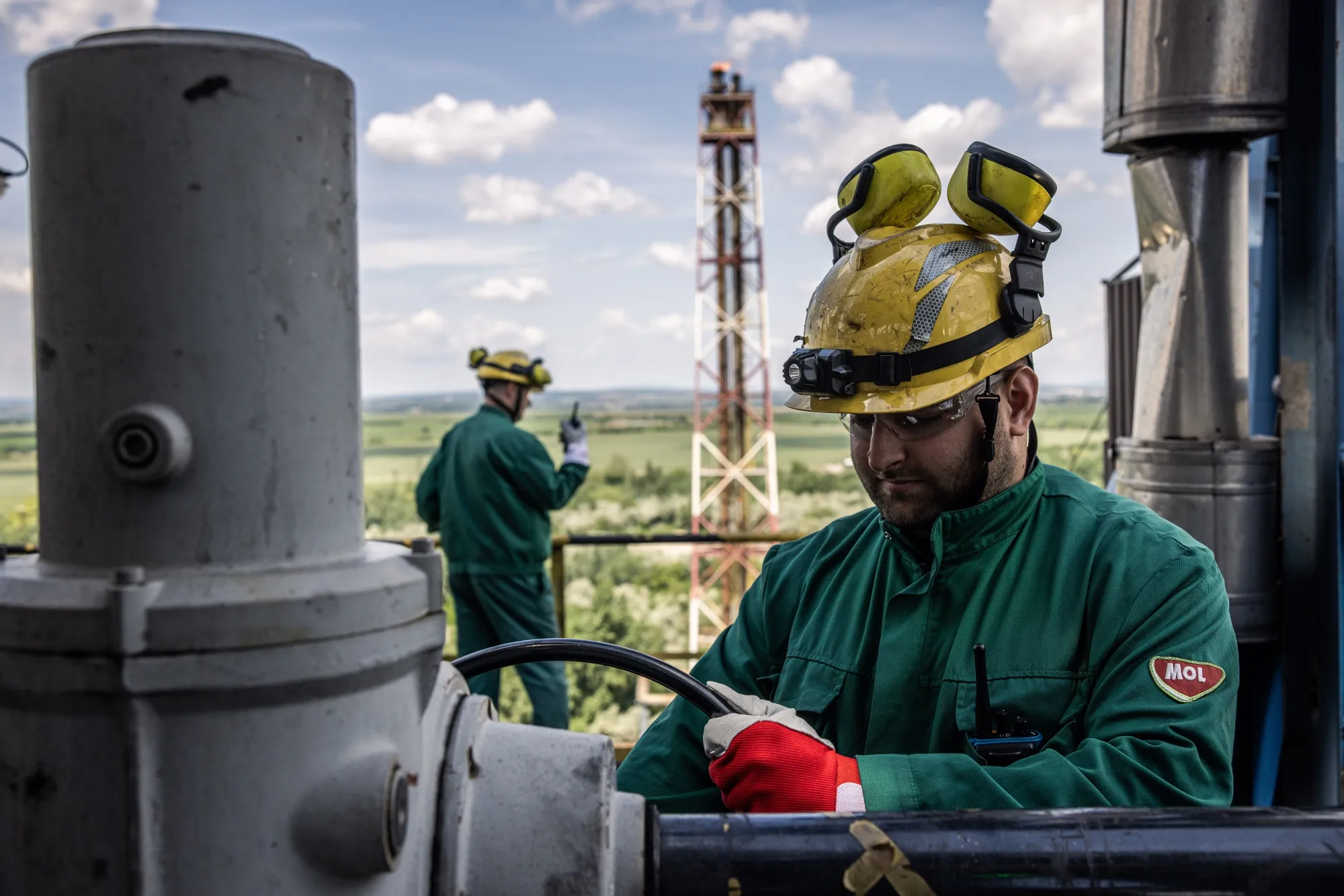Workers at the Duna oil refinery in Szazhalombatta, Hungary.