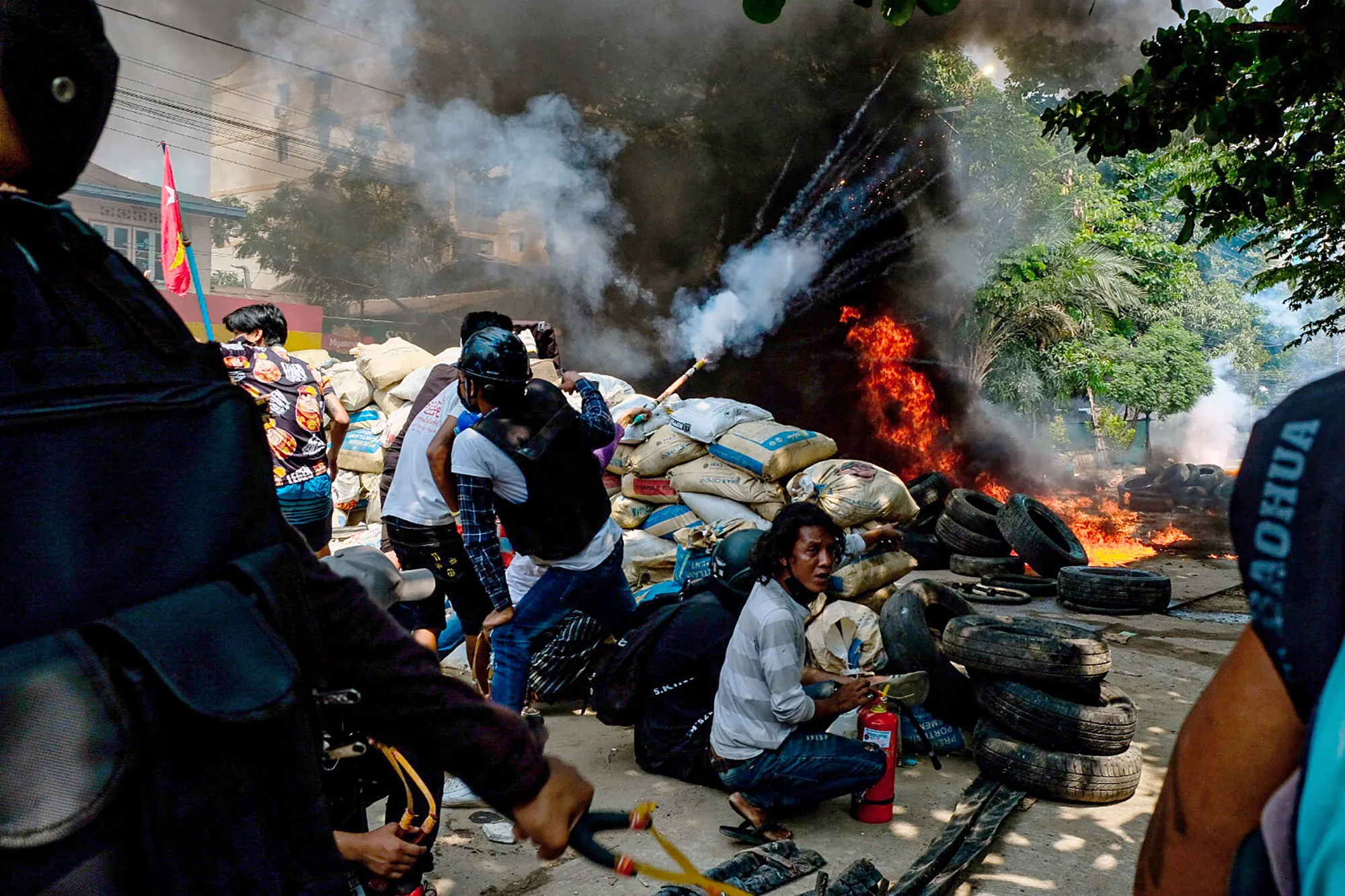 Protests in Thakeyta Township, Yangon, Myanmar on March 27.