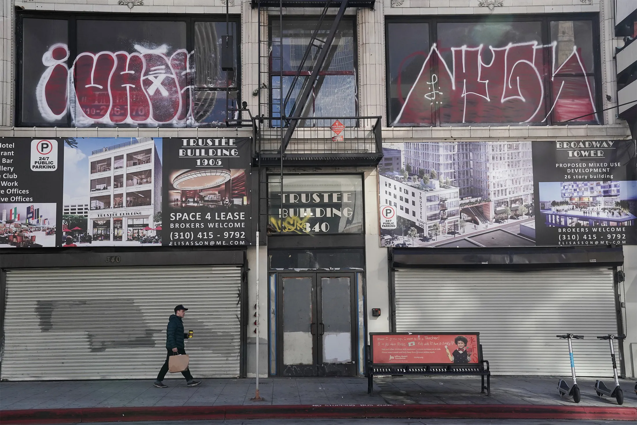 For Lease signs on an office building in downtown Los Angeles on Jan. 5.