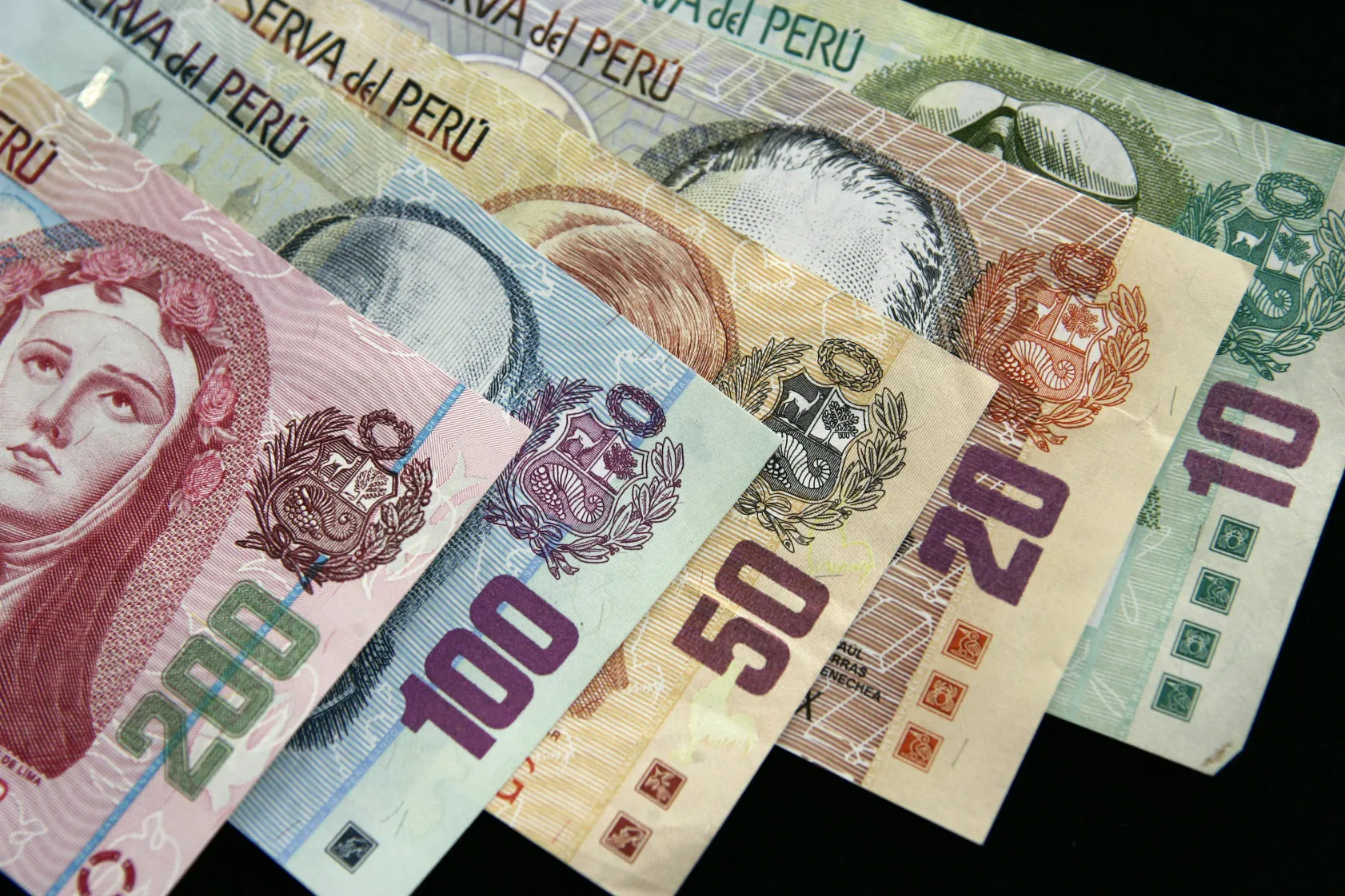 Peruvian nuevos soles notes.
