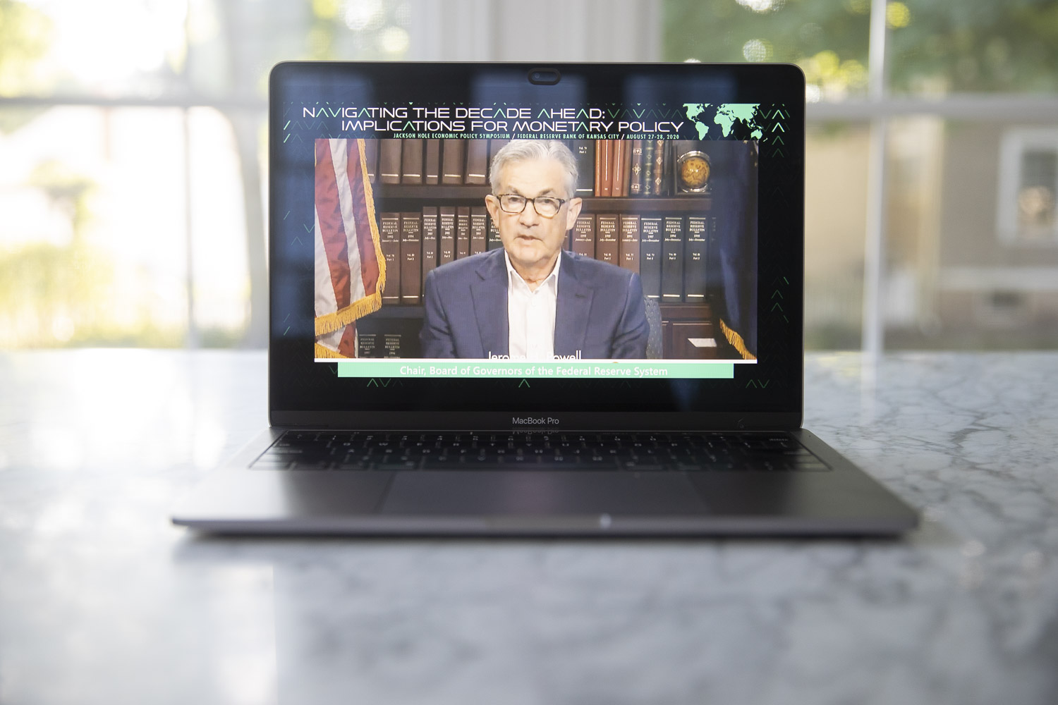 Jerome Powell, chairman of the U.S. Federal Reserve, speaks during the virtual Jackson Hole economic symposium.