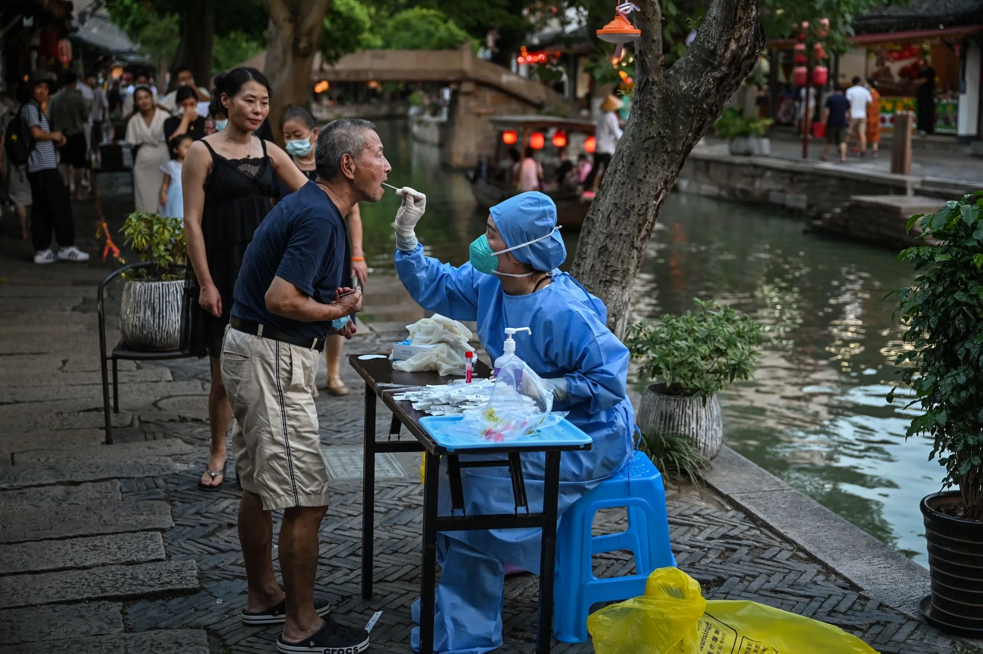 Covid-19 testing in the Zhujiajiao ancient water town in Shanghai, on July 31.