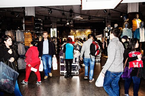 Customers in the men's section of Primark on a Saturday afternoon in Boston.