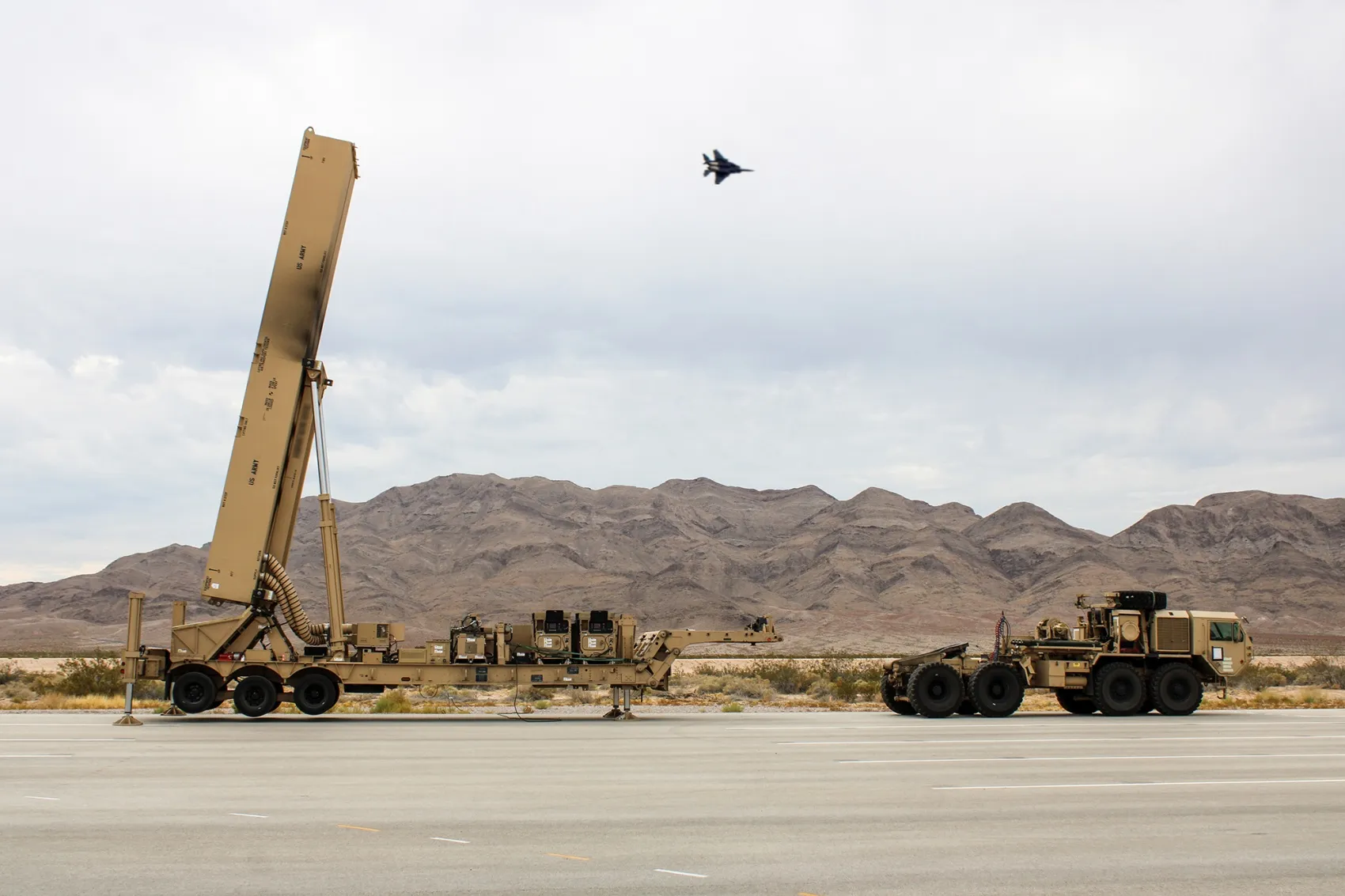 A tactical truck transports a&nbsp;Long Range Hypersonic Weapon Transporter Erector Launchers on Nellis Air Force Base, Nevada.